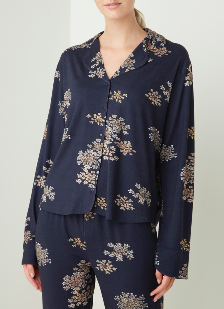 Essenza pyjamablouse met bloemenprint • Donkerblauw deBijenkorf.be