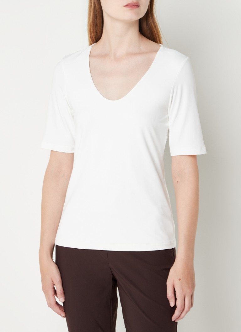 Expresso - T-shirt met V-hals en stretch - Gebroken wit