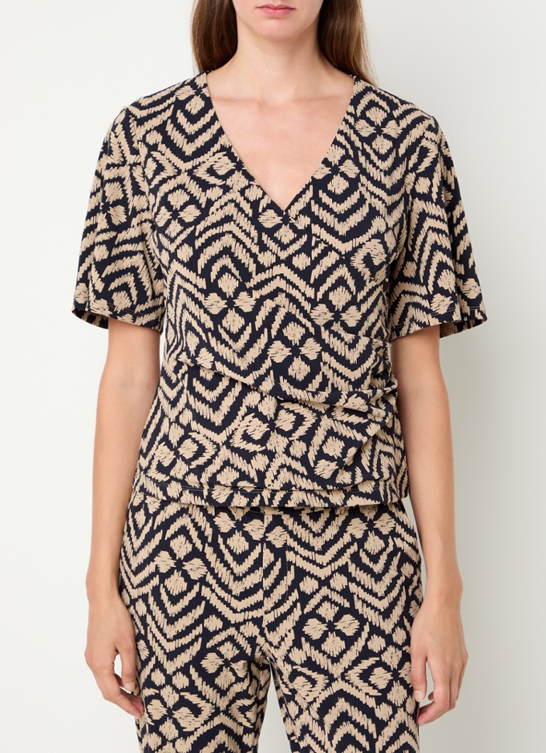 Expresso - Top met grafische print en plooidetail - Beige
