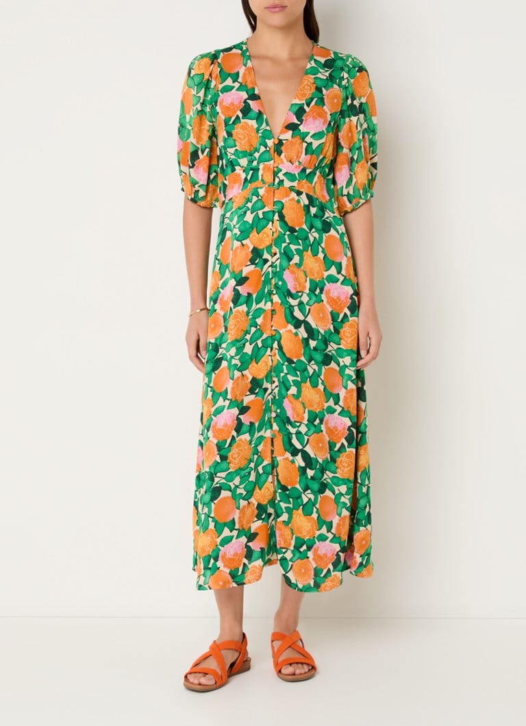 Fabienne Chapot - Ana midi blouse jurk met bloemenprint - Orange