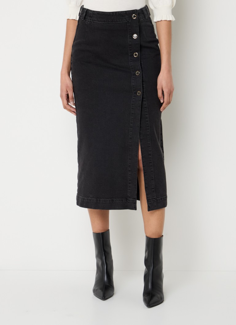 Fabienne Chapot - Carmel asymmetrische midi spijkerrok met split - Zwart