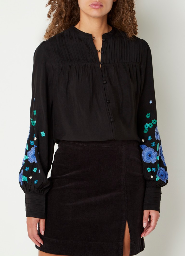 Fabienne Chapot - Harry blouse met bloemborduring en ballonmouwen - Zwart
