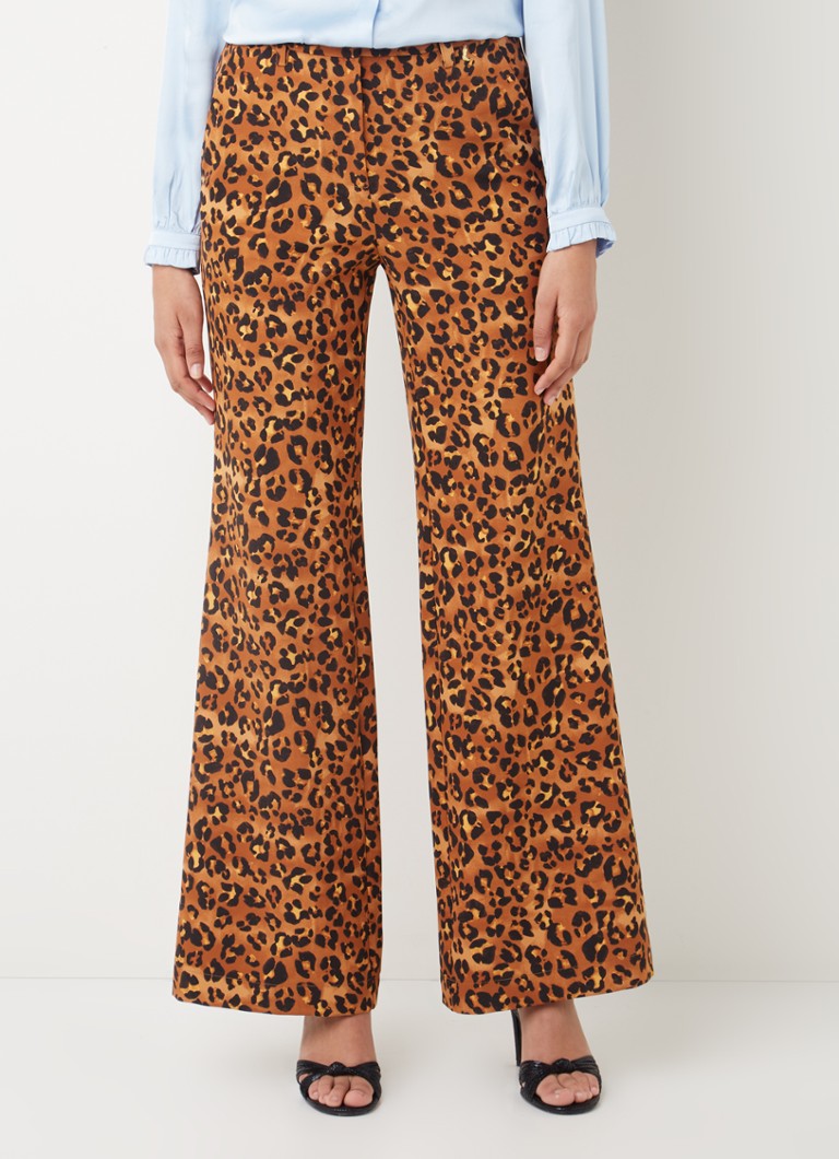 Fabienne Chapot - Puck high waist wide fit pantalon met panterprint - Oranjebruin