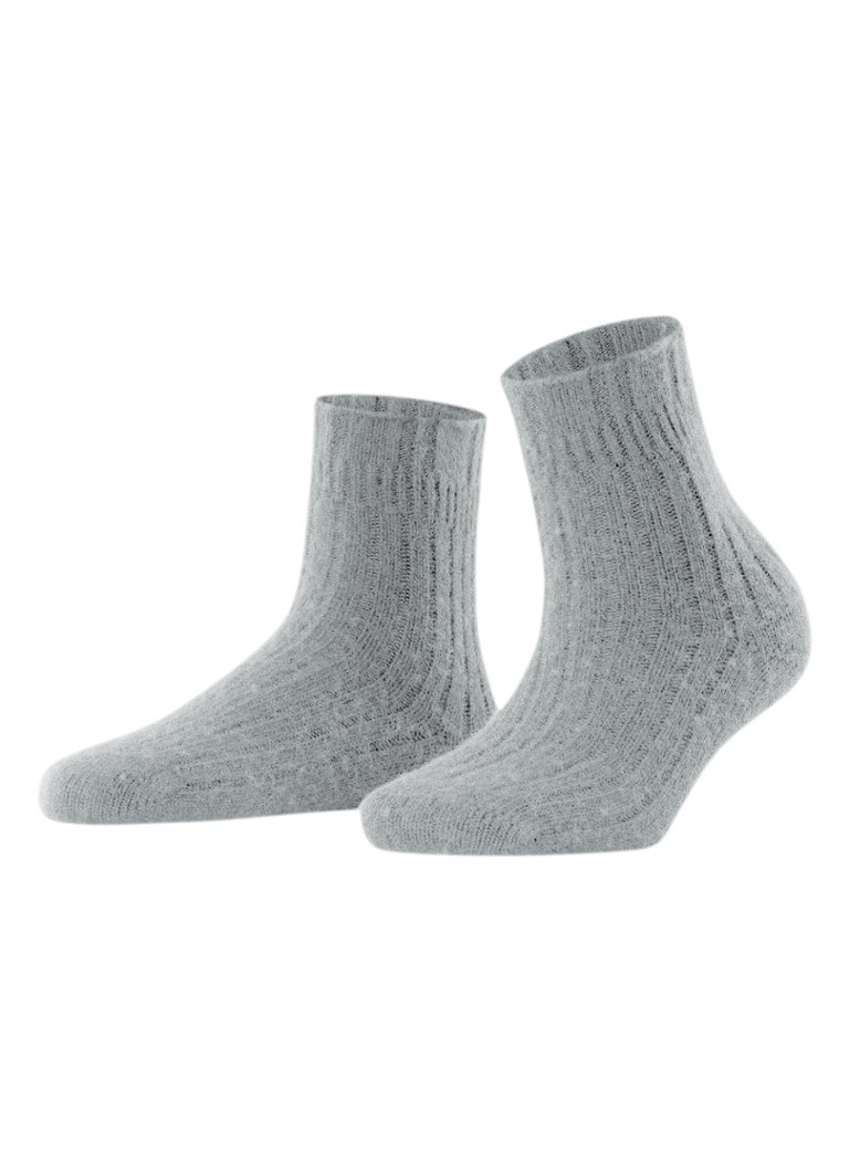 Falke - Bedsock Rib sokken in wolblend - Lichtgrijs
