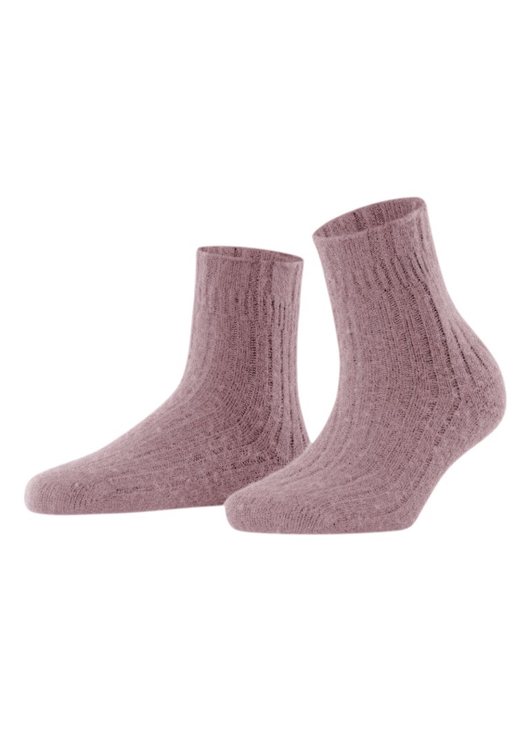 Falke - Bedsock Rib sokken in wolblend - Oudroze