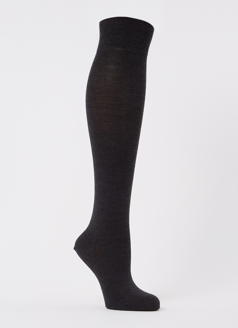 Falke - Softmerino kniekousen in wolblend - Antraciet