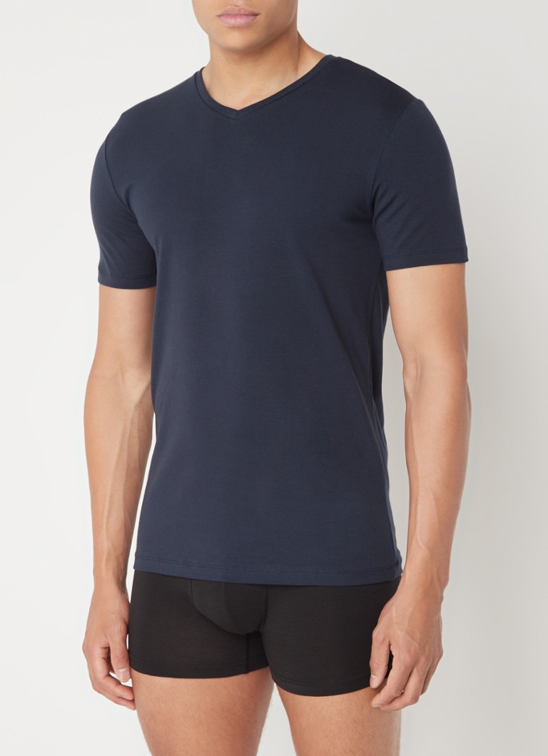 Falke - T-shirt met V-hals in 2-pack - Donkerblauw