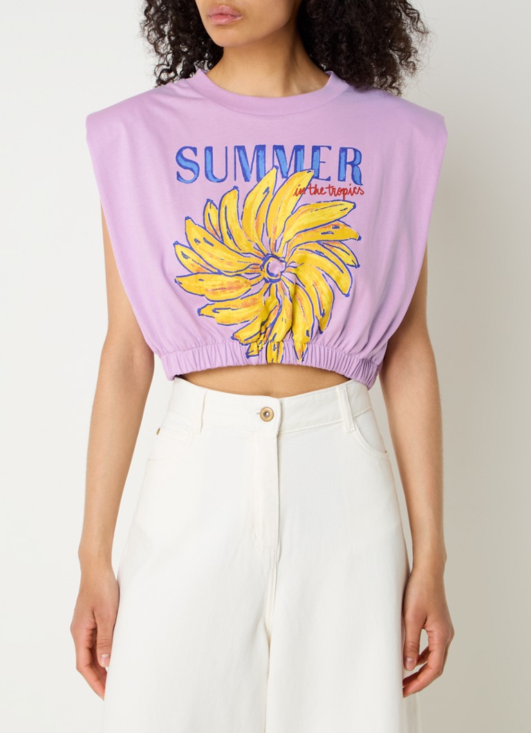 Farm Rio - Crop top met print en schoudervulling - Lila