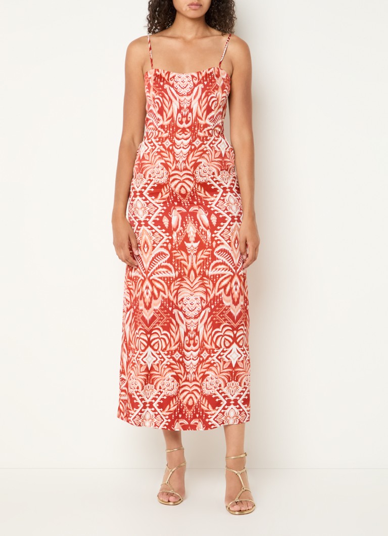 Farm Rio Midi jurk met print en spaghettibandjes • Rood