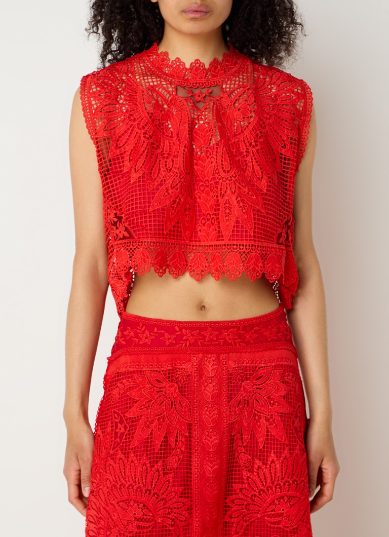 Farm Rio - Red Toucan crop top met opengewerkt dessin - Rood