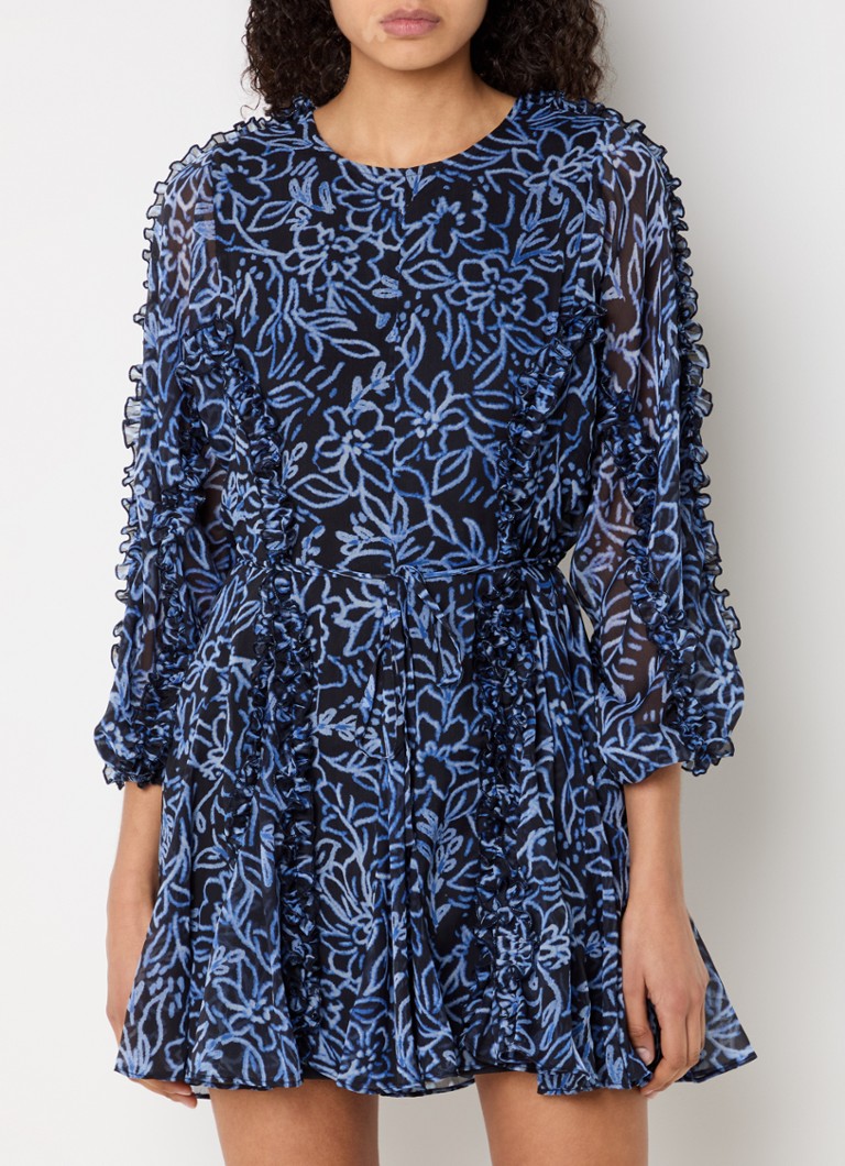 French Connection - Anna mini semi-transparante tuniekjurk met print en strikceintuur - Donkerblauw
