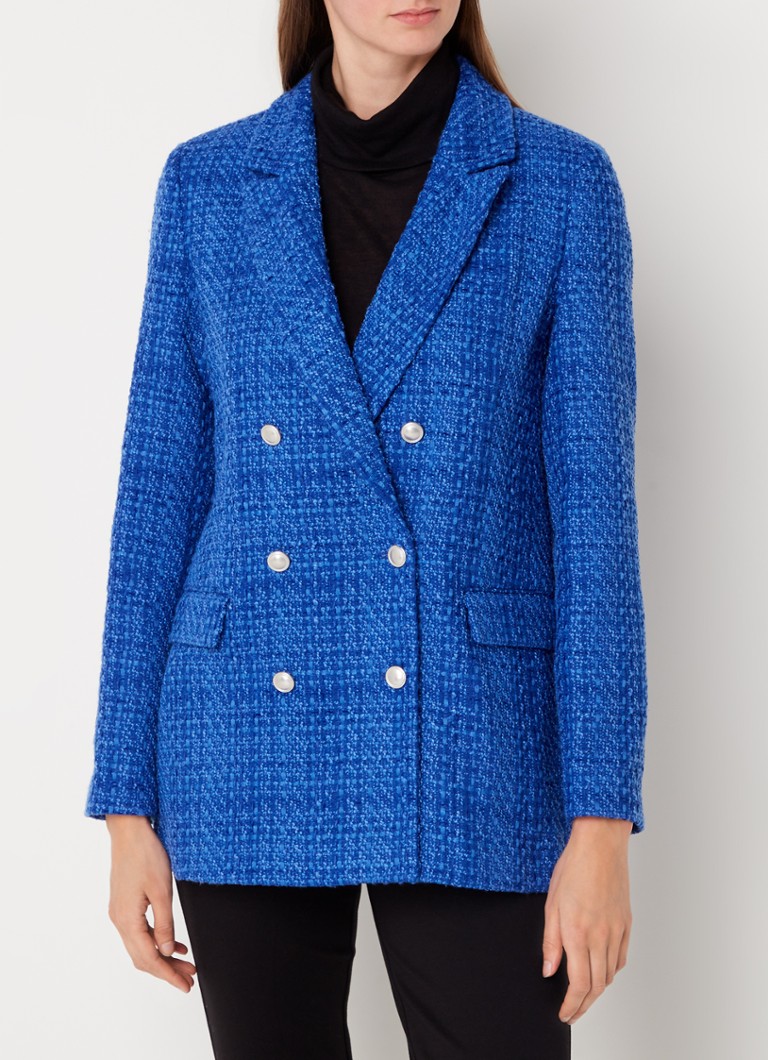 French Connection Azzurra double-breasted blazer met tweed-look en ...