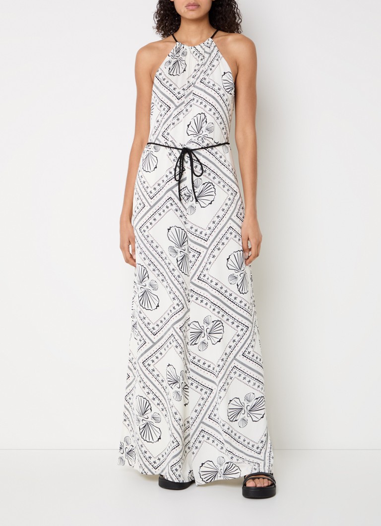 French Connection - Catherine wide fit jumpsuit met print en strikdetail - Gebroken wit