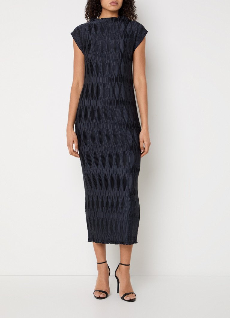 French Connection - Moira midi jurk met structuur - Donkerblauw