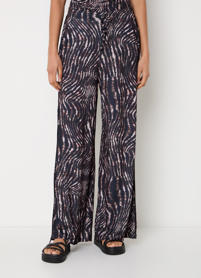 French Connection - Zina Portia high waist wide fit broek met zebraprint - Zwart