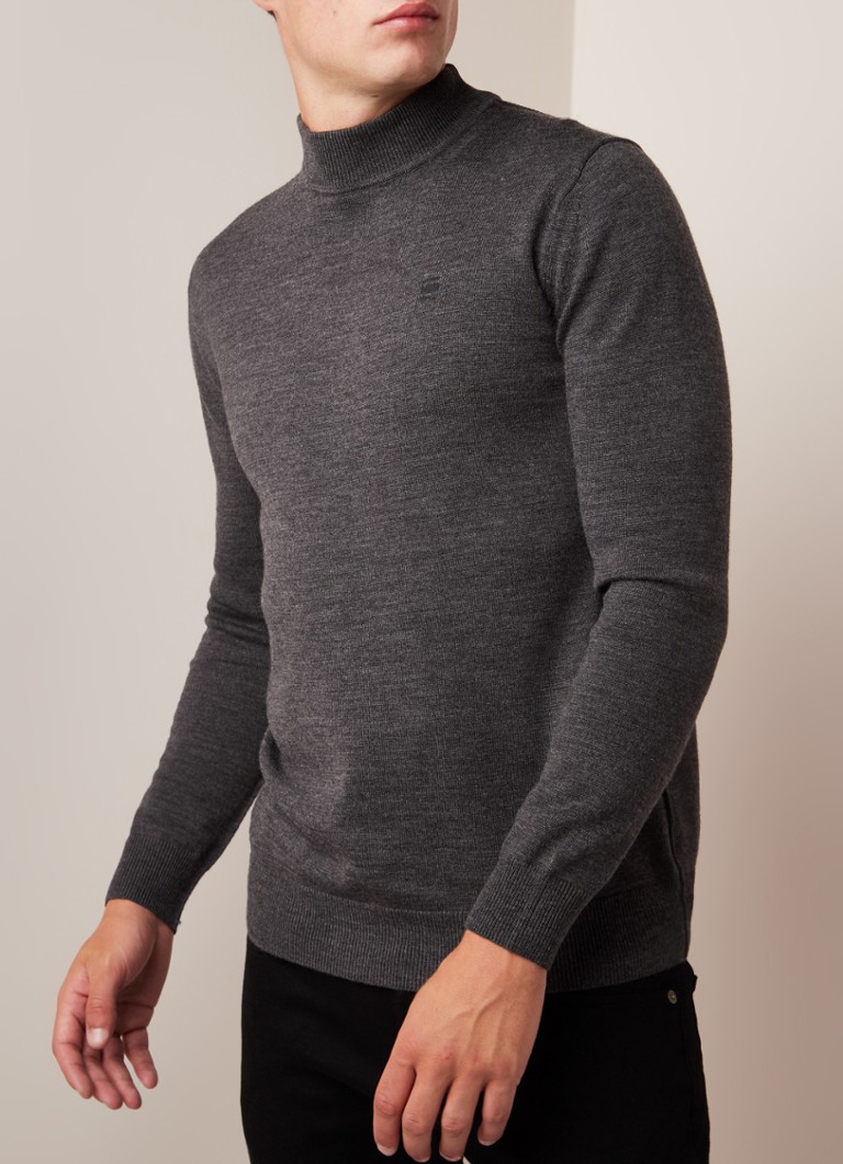 G-Star RAW - Core fijngebreide coltrui van merinowol - Antraciet