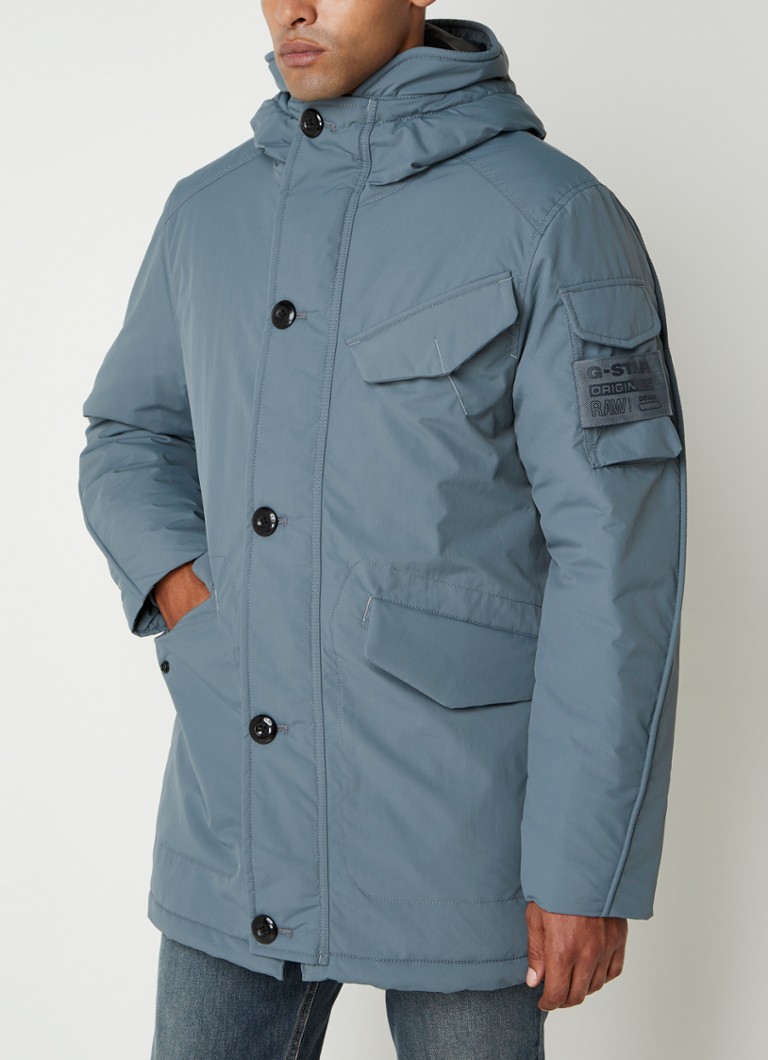 G-Star RAW Vodan gewatteerde jas met klepzakken • Staalblauw •  deBijenkorf.be