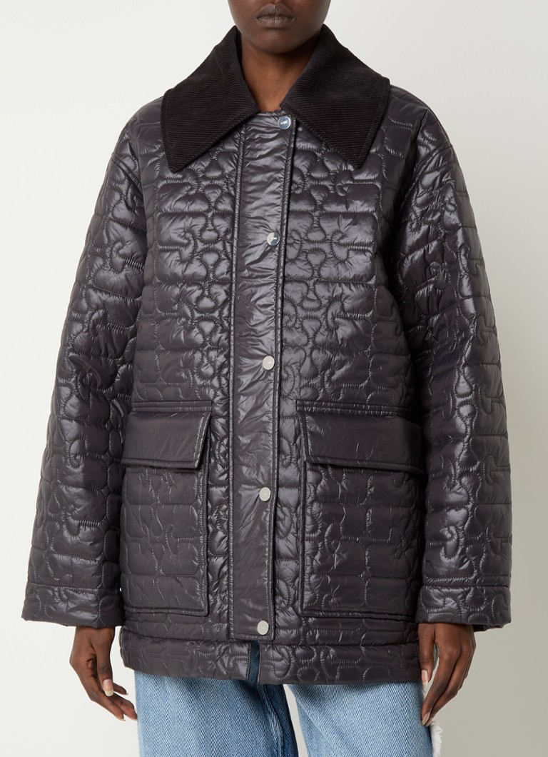 Ganni - Gewatteerd jack met quilt patroon en klepzakken - Donkerblauw