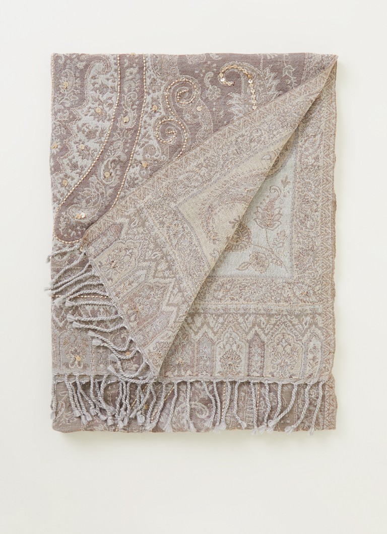 Gerard Darel - Gabriella sjaal van wol met paisley dessin 190 x 70 cm - Donkerbeige
