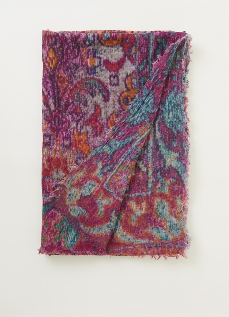Gerard Darel - Garry sjaal van wol met print 200 x 100 cm - Donkerroze