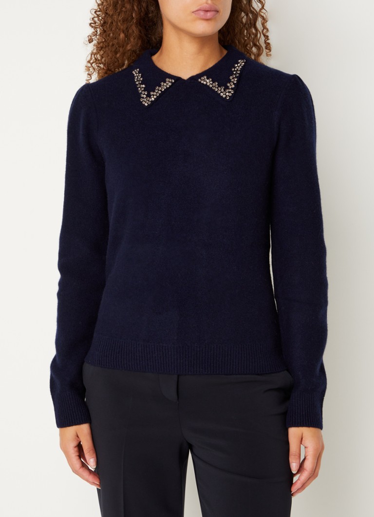 Qooth Donna S-3XL Taglia Girocollo Strass Base Lucida Camicia Temperamento Moda Maniche Corte