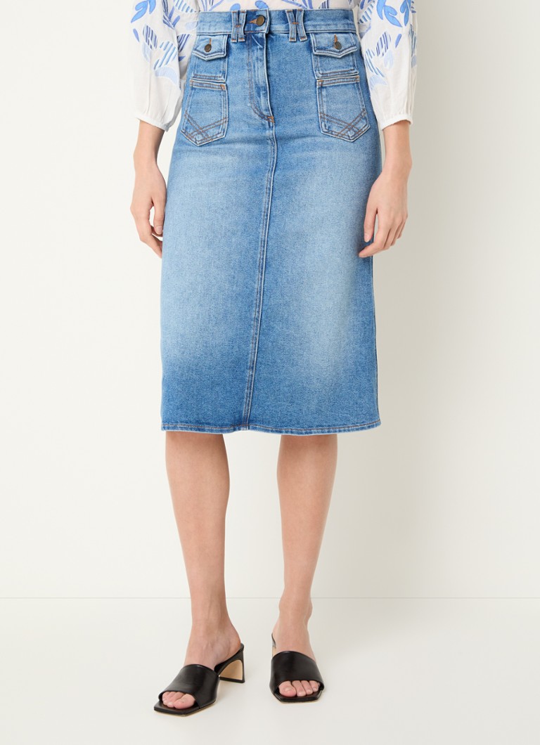 Gerard Darel - Midi spijkerrok met klepzakken en split - Indigo