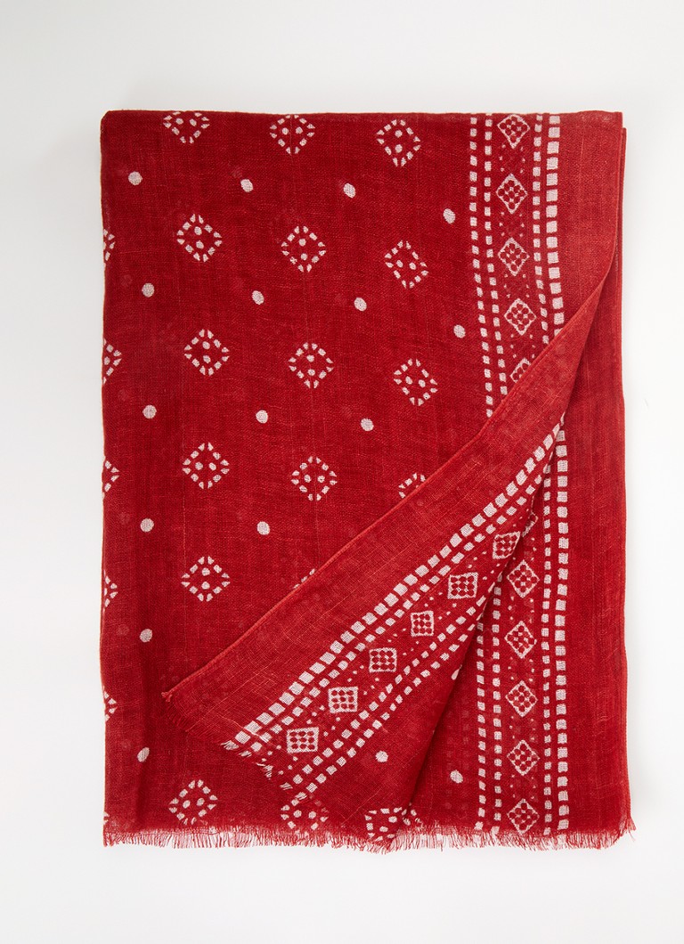 Gerard Darel - Omara sjaal van linnen met grafische print 180 x 70 cm  - Rood