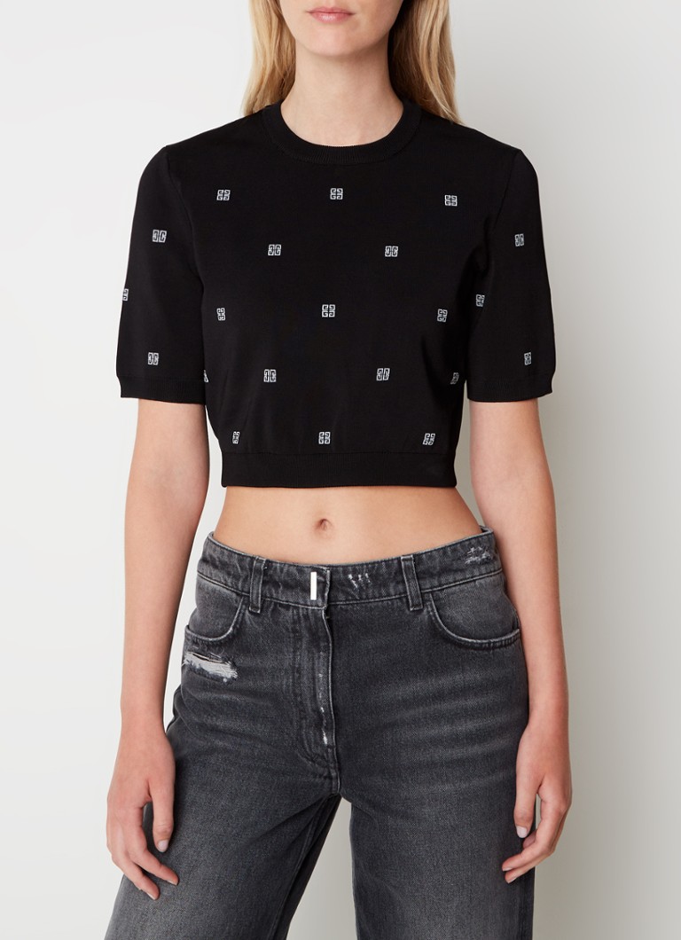 Givenchy - Fijngebreid crop top met logoprint - Zwart