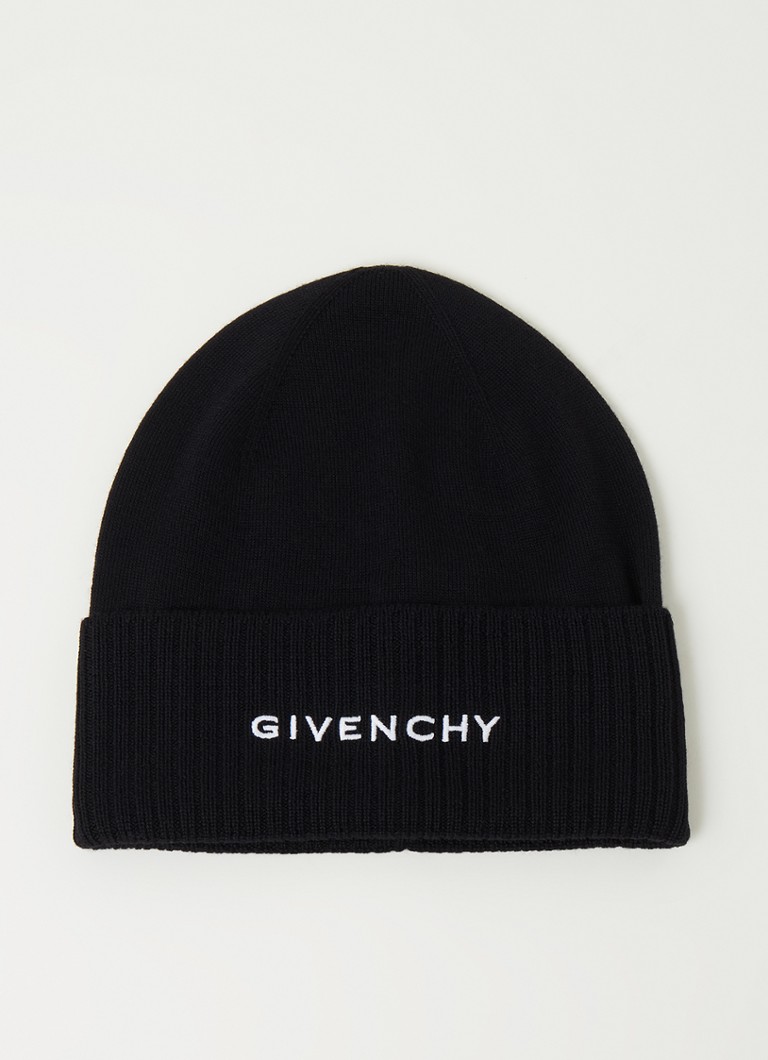 Givenchy - Fijngebreide muts van wol met logoborduring - Zwart