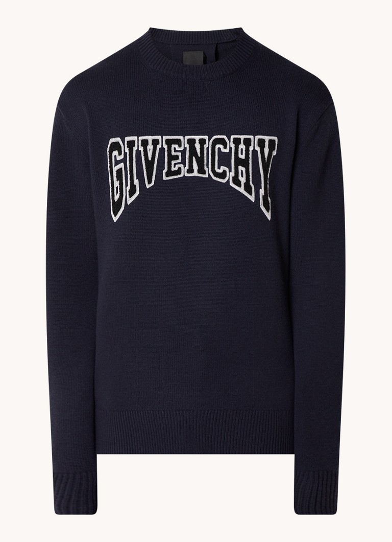 Dempsey Lam gebroken Givenchy Fijngebreide trui in kasjmierblend met ingebreid logo •  Donkerblauw • deBijenkorf.be