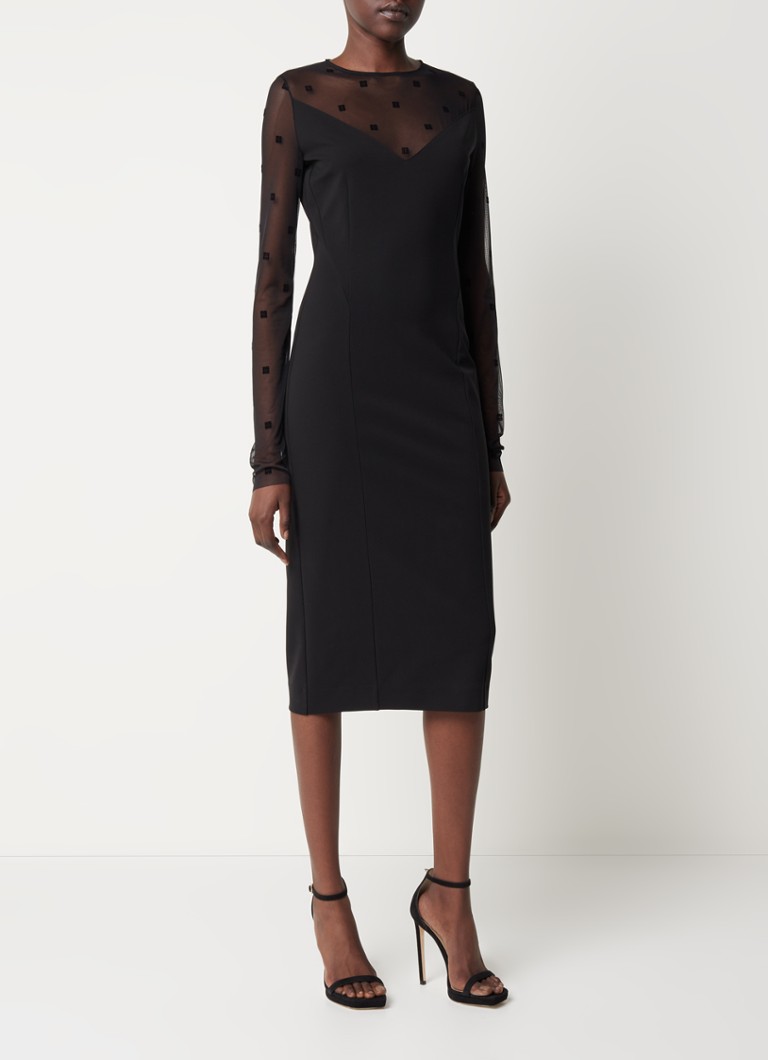 Givenchy - Midi jurk met mesh en logoborduring  - Zwart