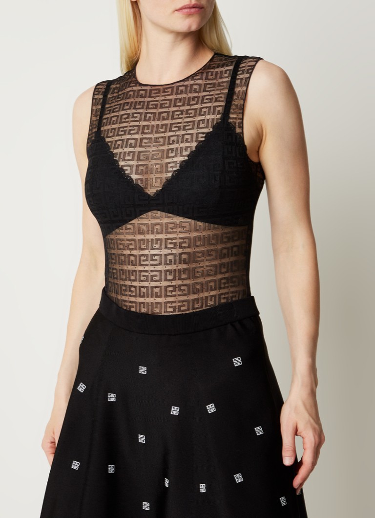 Givenchy - Semi-transparante body met logoprint - Zwart