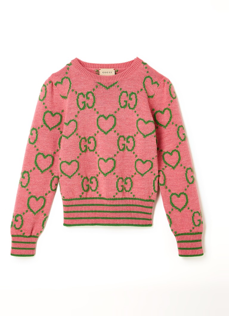 Gucci - Chandail en maille fine en laine avec imprimé logo tricoté - Multicouleur