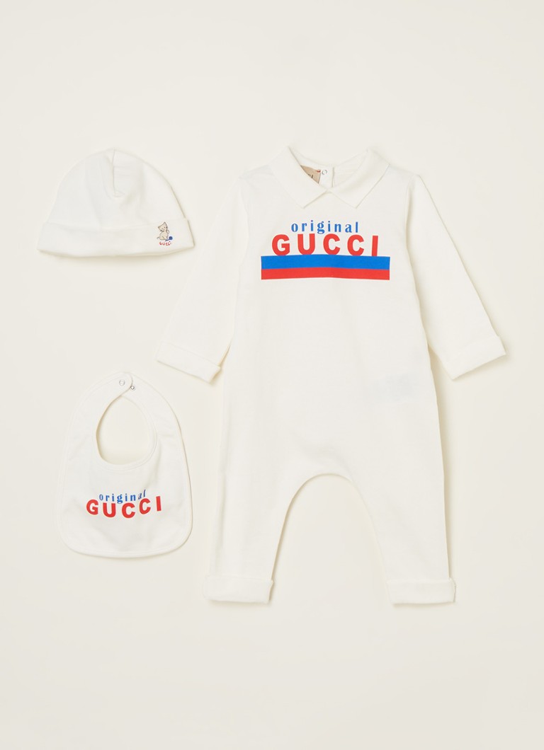 Gucci Combinaison Pour Bebe Avec Bonnet Et Bavoir Set Cadeau Compose De 3 Pieces Blanc De Bijenkorf