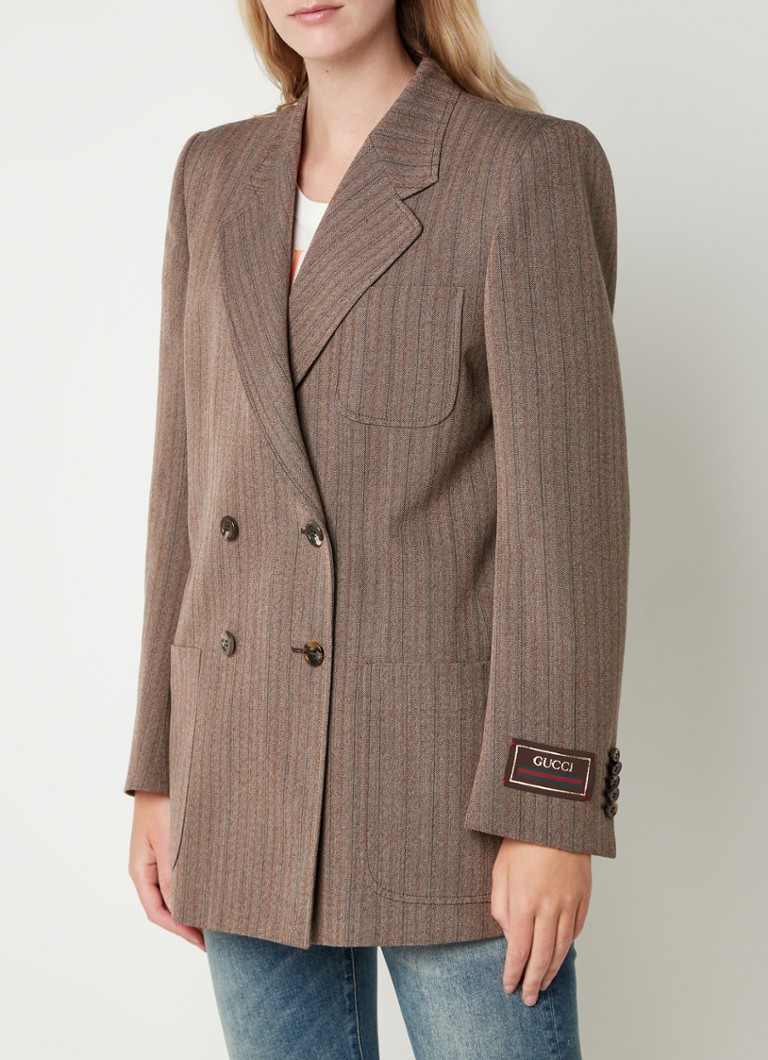 Gucci - Double-breasted blazer van wol met streepprint - Lichtbruin