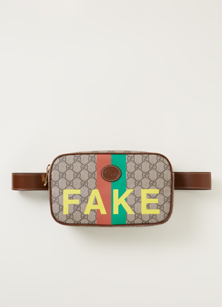 Stoffig Tarief kin Gucci Fake/Not heuptas met leren details en logoprint • Bruin •  deBijenkorf.be