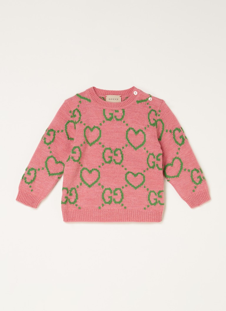 Gucci - Pull en maille fine en laine avec logo tricoté - Rose foncé
