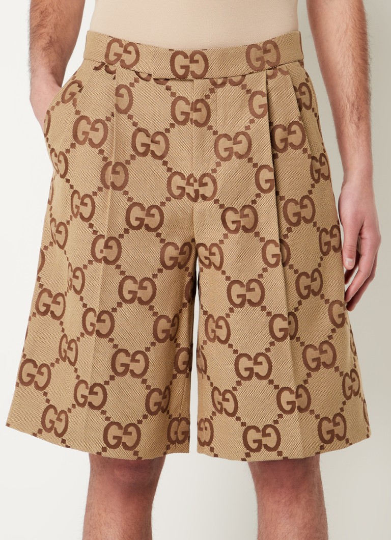 Verliefd Jaarlijks Rimpelingen Gucci Straight fit korte broek met jacquard logodessin • Camel •  deBijenkorf.be