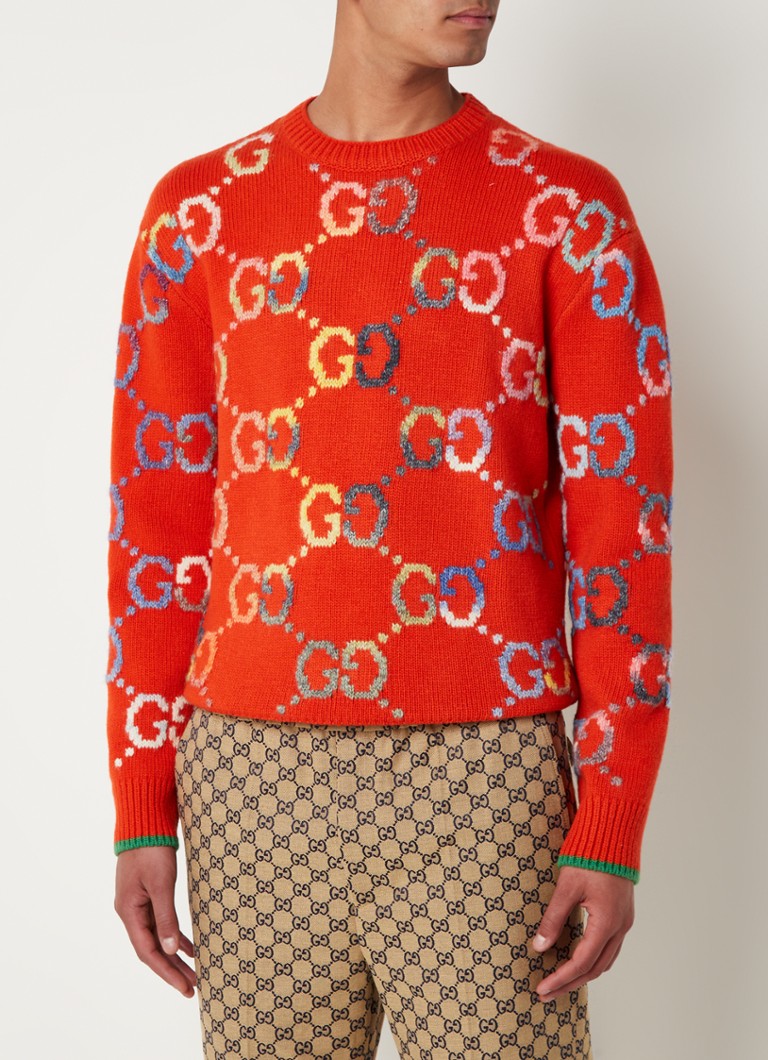 Gucci wolblend met ingebreid logopatroon • Oranjerood