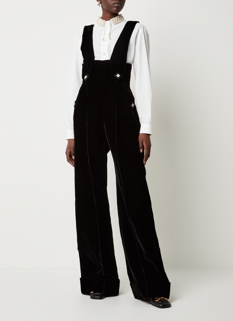 Gucci - Wide fit jumpsuit in zijdeblend met omslag  - Zwart