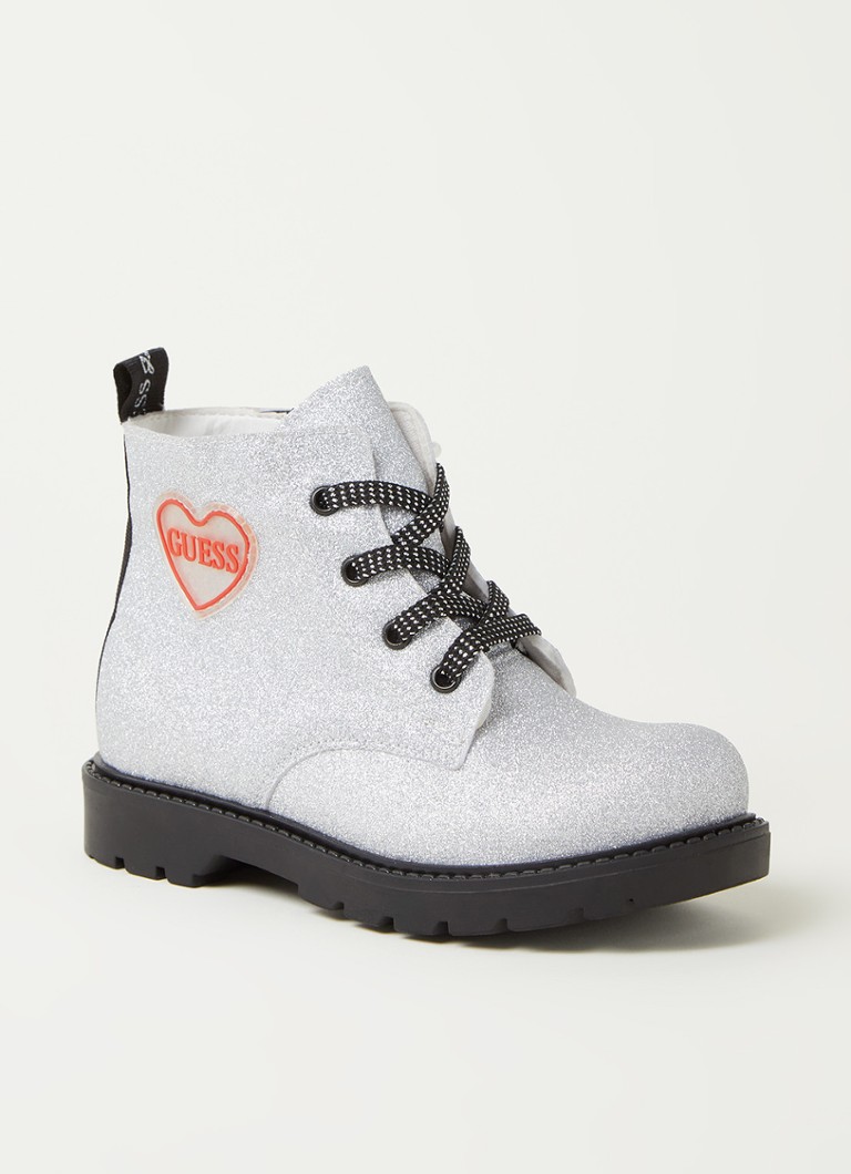 GUESS Biker boot met glitter en logo • Zilver • deBijenkorf.be