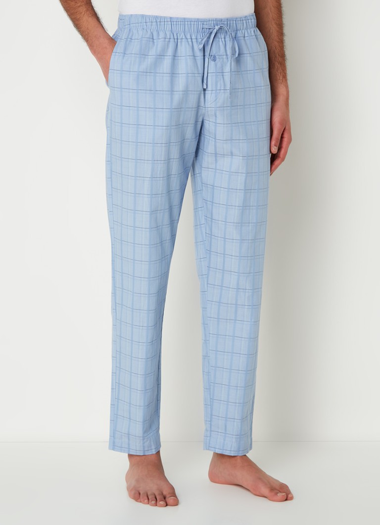 Hanro - Ian pyjamabroek met ruitdessin - Lichtblauw