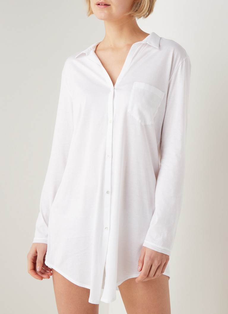 Hanro - Nachthemd van jersey met borstzak - Wit