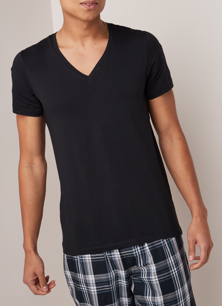 Hanro - Pyjama T-shirt met V-hals - Zwart