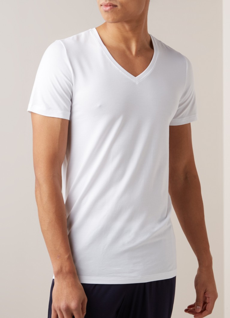 Hanro - T-shirt met V-hals in uni - Wit