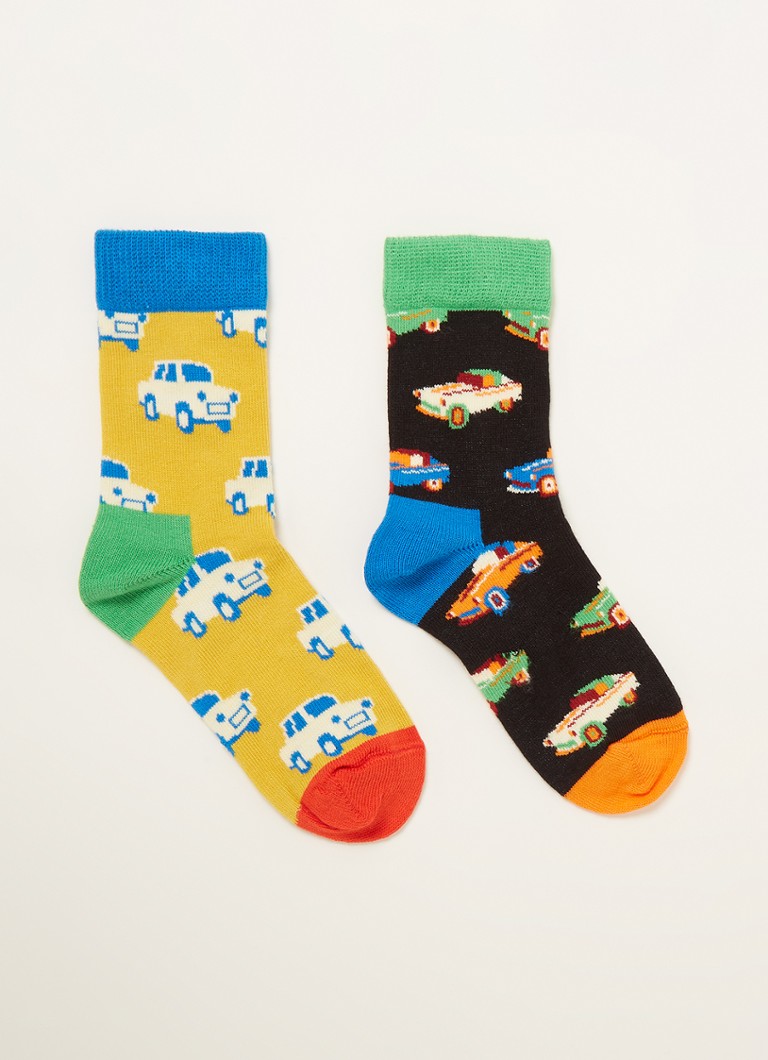 Happy Socks - Car sokken met print in 2-pack - Mosterd