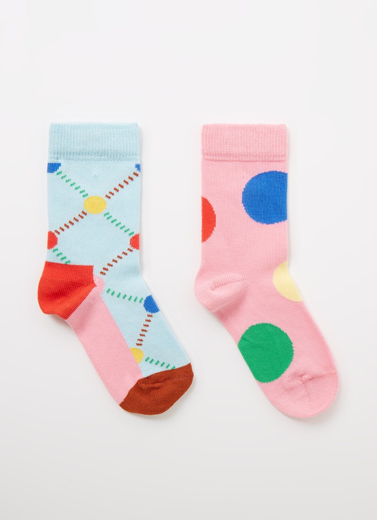 Happy Socks - Dots sokken met stippenprint in 2-pack - Lichtroze