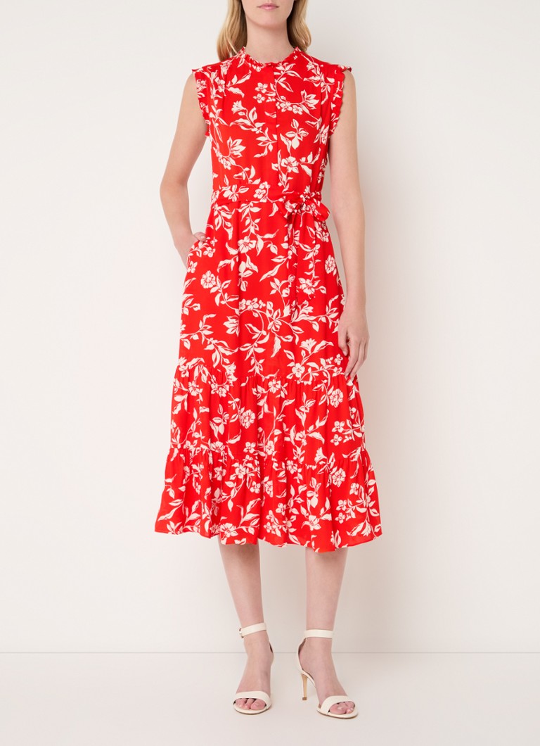 Hobbs Elsa midi wikkeljurk met bloemenprint en steekzakken • Rood