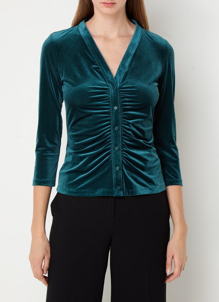 Hobbs - Hattie blouse van fluweel met V-hals - Zeegroen