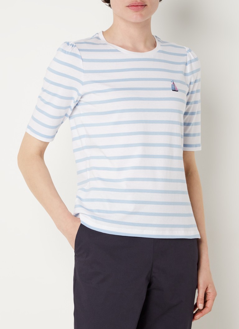 Hobbs - T-shirt Eva à rayures et broderie  - Bleu clair